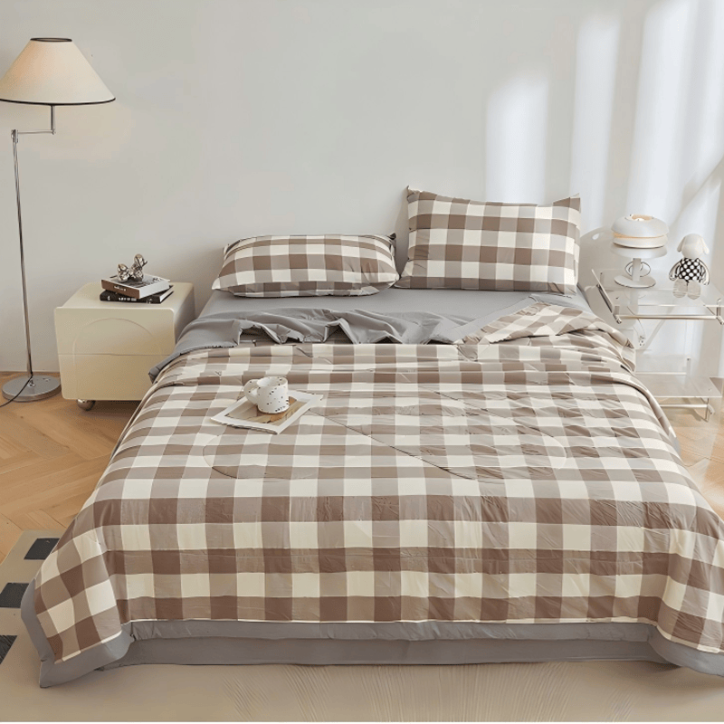 Couette en gaze de coton à carreaux vichy neutres Ownkoti - Gris - Roi - image 6