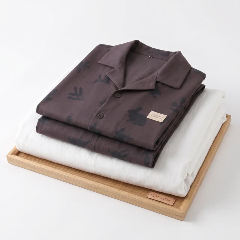 Ensemble de vêtements d'intérieur Ownkoti 100 % coton à imprimé lapin et botanique - image 6