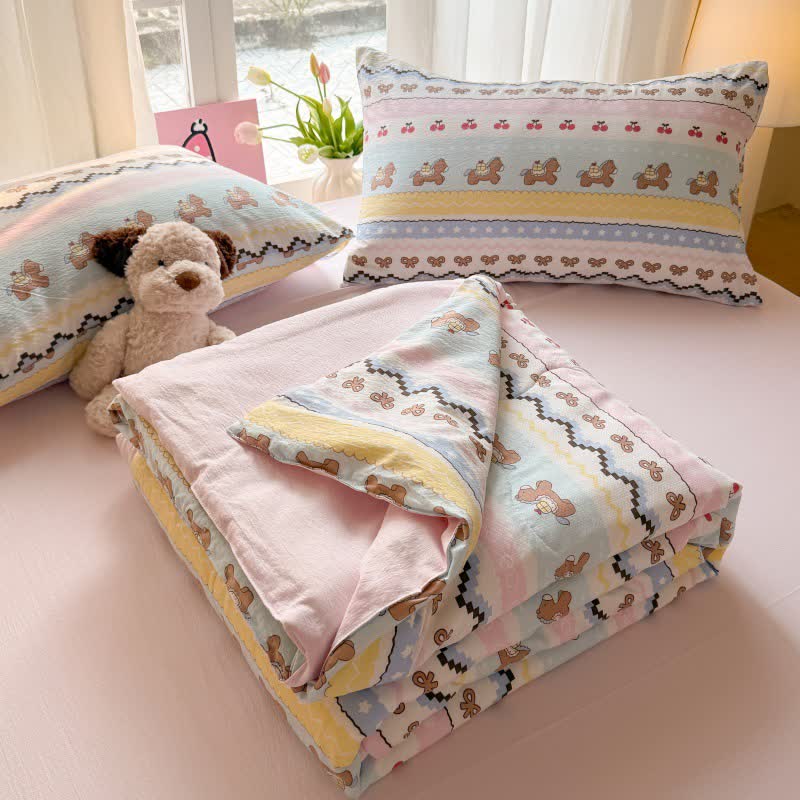 Ensemble de literie en coton lavé Ownkoti Pink Bow Bear - image 4