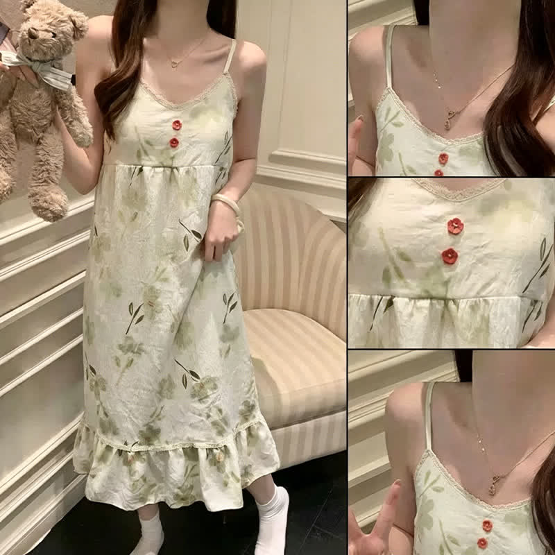Robe d'intérieur sans manches à motif floral botanique et à volants - image 7