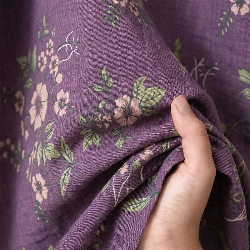 Peignoir kimono vintage en coton, violet à motifs floraux - image 8