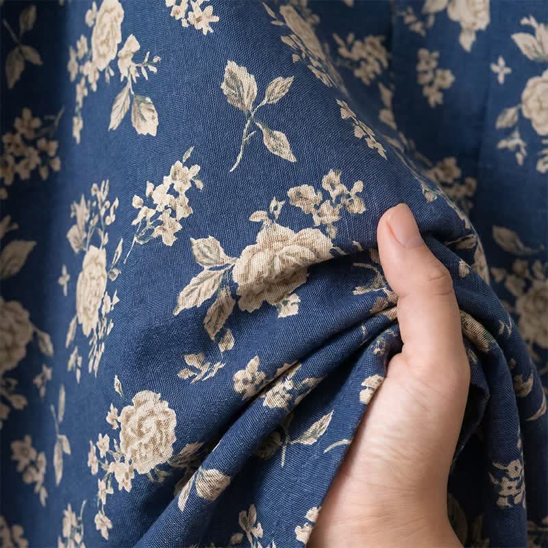 Peignoir kimono bleu indigo à motif floral vintage - image 7