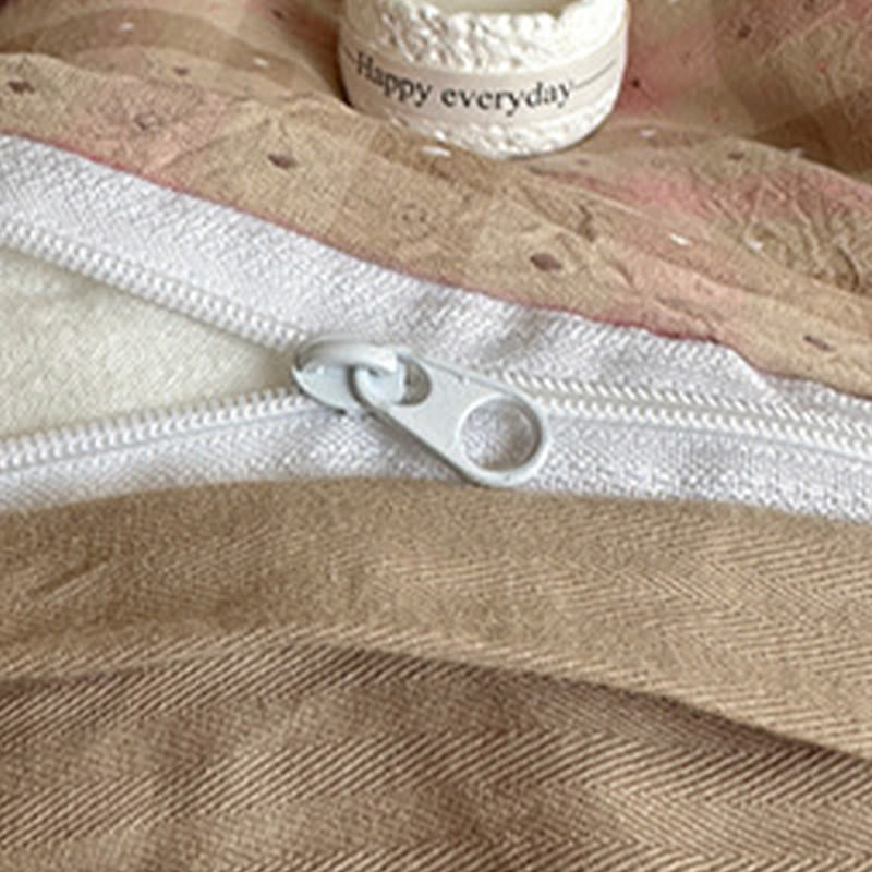 Ensemble de literie en coton à carreaux rose pâle Ownkoti - image 4