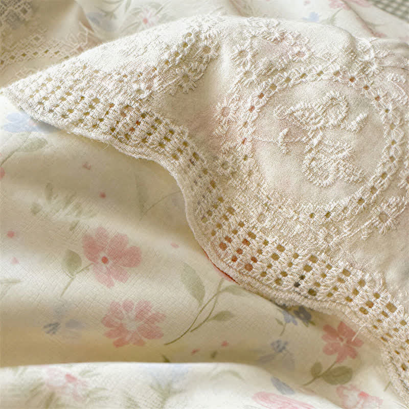 Parure de lit en coton à bordure florale crème Ownkoti - image 4