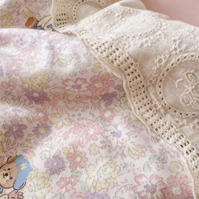 Ensemble de literie en coton Ownkoti avec ours en dentelle rose - image 3