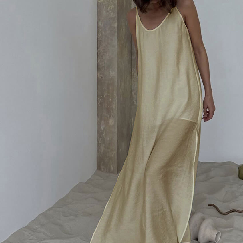Robe d'intérieur unie avec fente latérale - Kaki - L - image 10