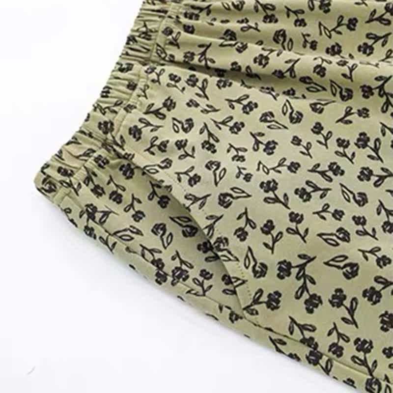 Ensemble pyjama vert olive à volants et motifs floraux - image 9