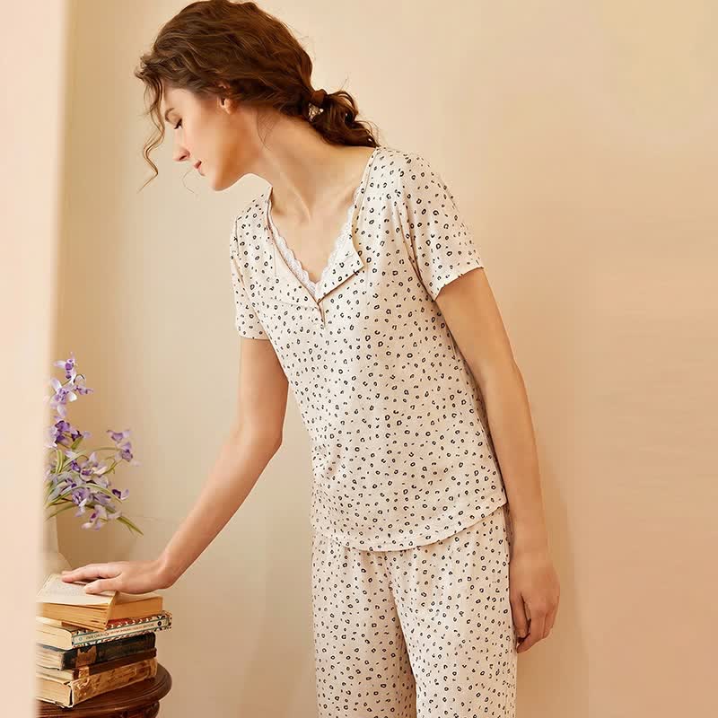 Pyjama à imprimé léopard doux et bordure en dentelle - image 6