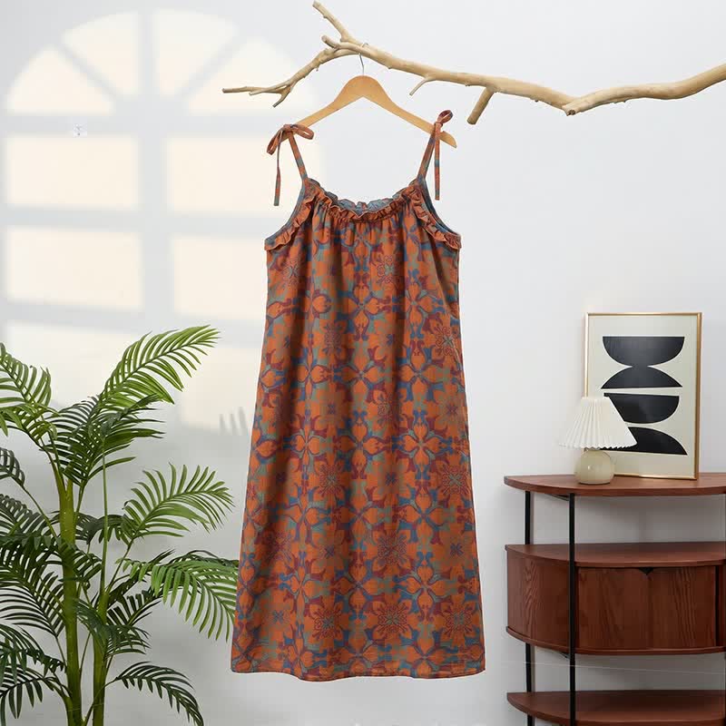 Nuisette vintage bohème en coton à bretelles fines - image 9