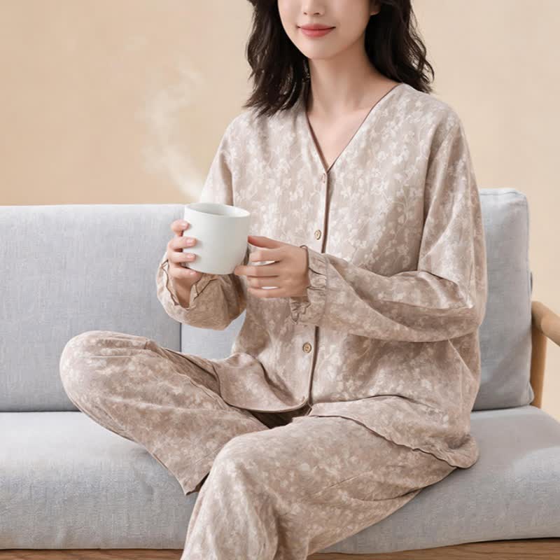 Pyjama en coton doux à motifs floraux avec patte de boutonnage - image 14