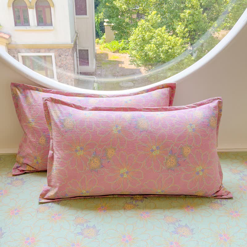 Linge de lit en double gaze de coton à motif floral pastel (ensemble 4 pièces) - image 3