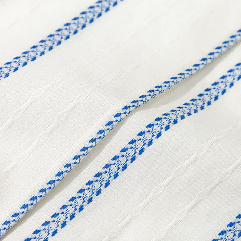 Peignoir long en coton à rayures bleues Ownkoti avec ceinture et poches - image 4