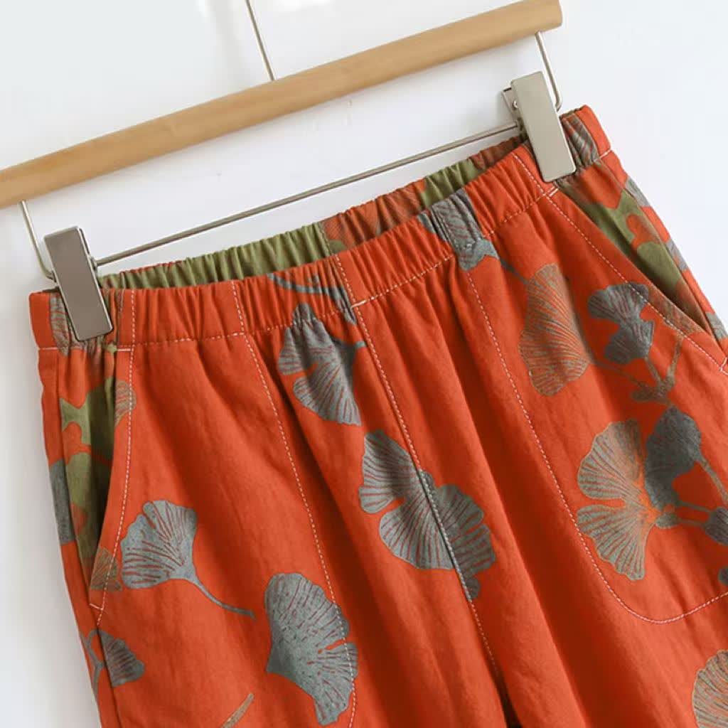 Ensemble pyjama à motif feuille de ginkgo avec volants et débardeur - image 15