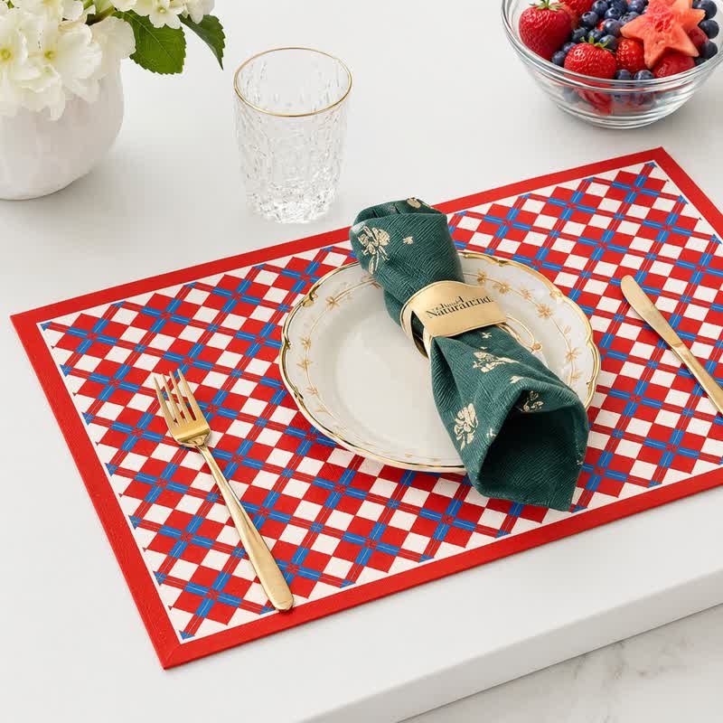 Set de table Ownkoti Festive Modern à carreaux rouges et bleus - image 4