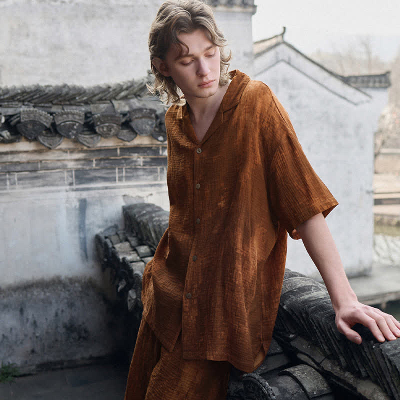 Pyjama assorti en coton marron rouille. - Hommes - 2XL - image 10