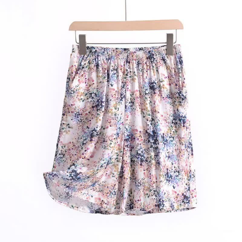 Short d'intérieur d'été en coton fleuri Ownkoti à taille smockée - image 4