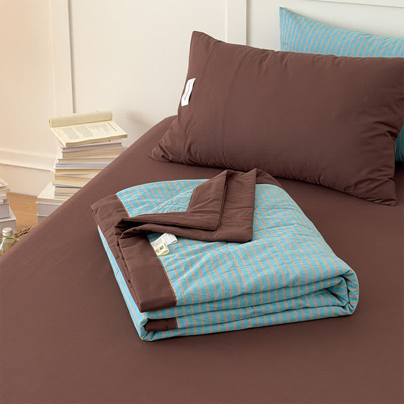 Ensemble de literie Ownkoti Cozy Farmhouse en coton rayé bicolore - image 10