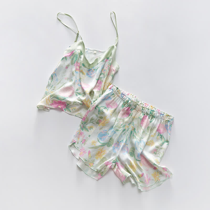 Ensemble de détente Ownkoti Mint Blossom en satin, débardeur et short - image 9