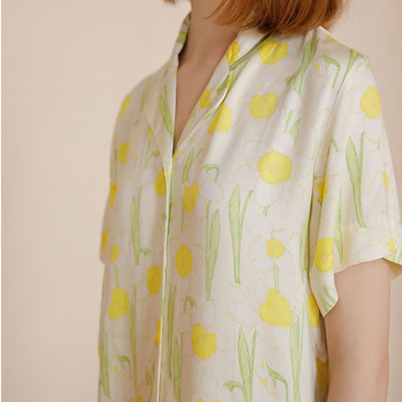 Ensemble pyjama à manches courtes en satin imprimé jonquille Ownkoti - image 5