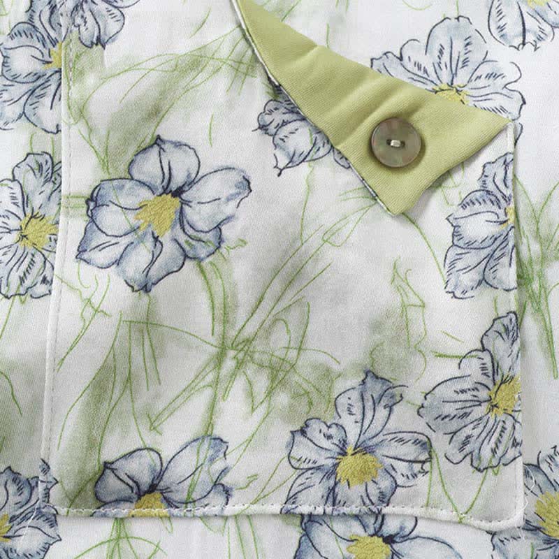 Ensemble short et chemise à boutons en satin à fleurs menthe Ownkoti - image 9