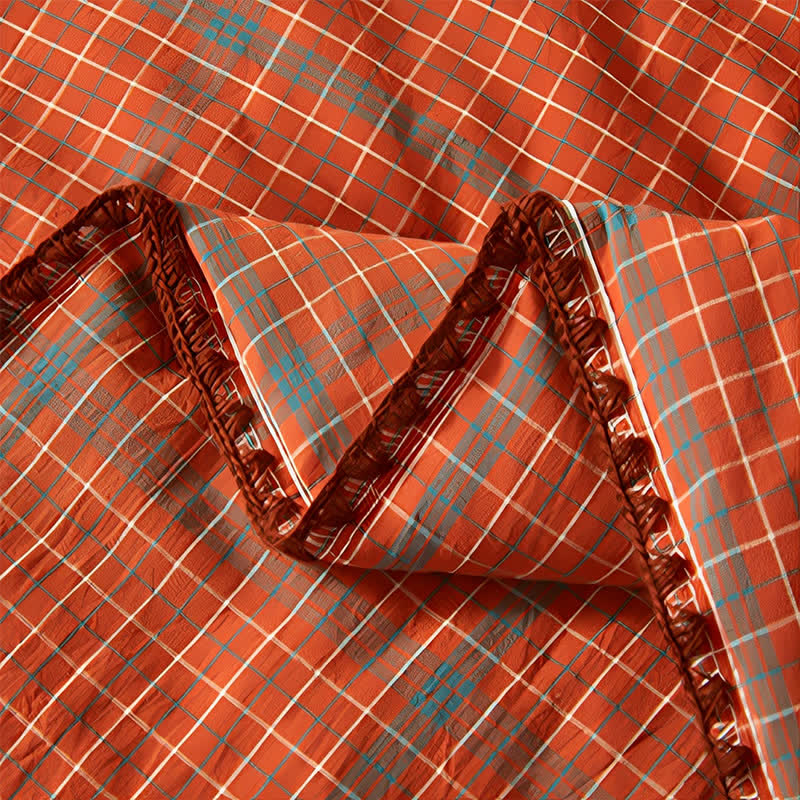 Couette d'été en coton à carreaux orange teints au fil Ownkoti - image 5