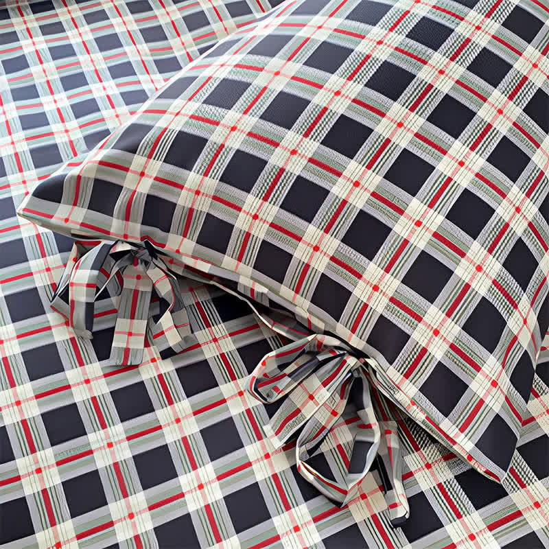 Ensemble de literie Ownkoti Heritage Plaid rouge et marine en coton lavé - image 4