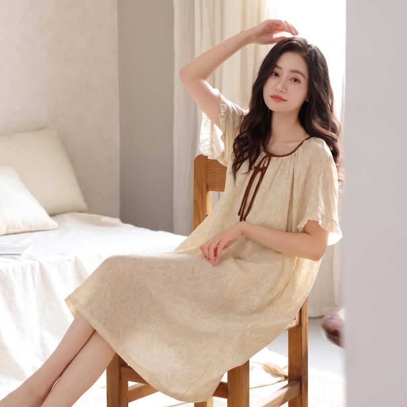 Robe de nuit à col noué en lyocell fleuri Ownkoti - image 5