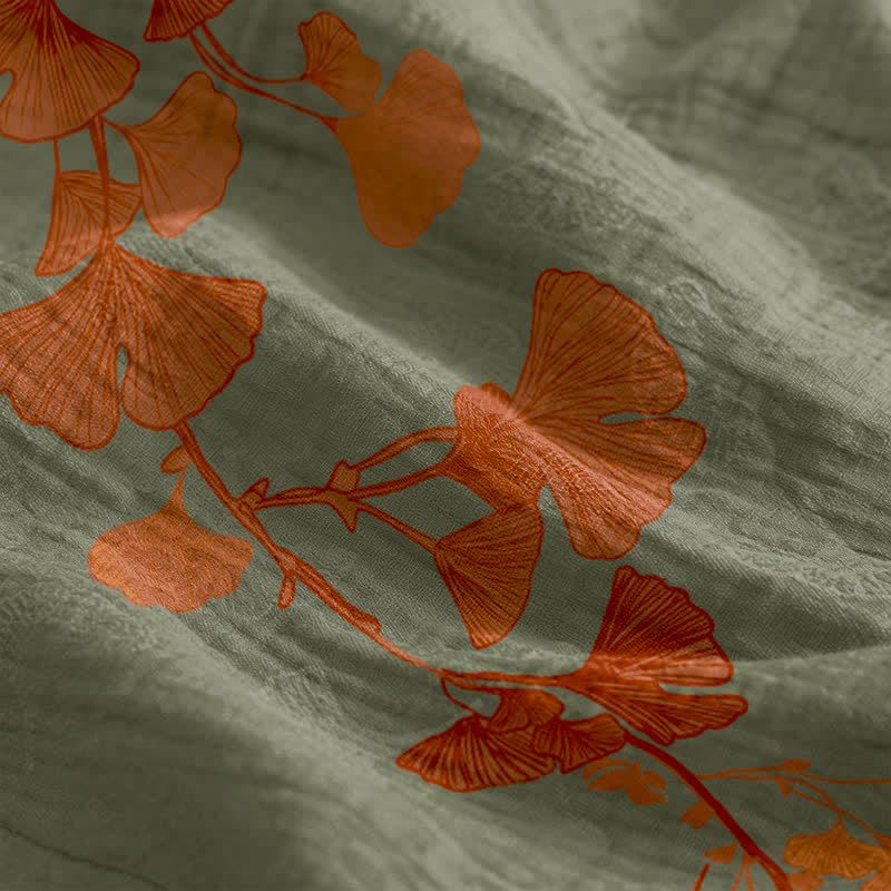 Robe midi d'intérieur en coton à bretelles et motif feuille de ginkgo Ownkoti - image 19