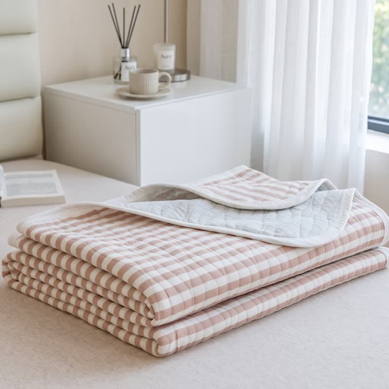 Couette d'été matelassée en coton à rayures roses Ownkoti - Jade clair - 79" × 91" - image 10