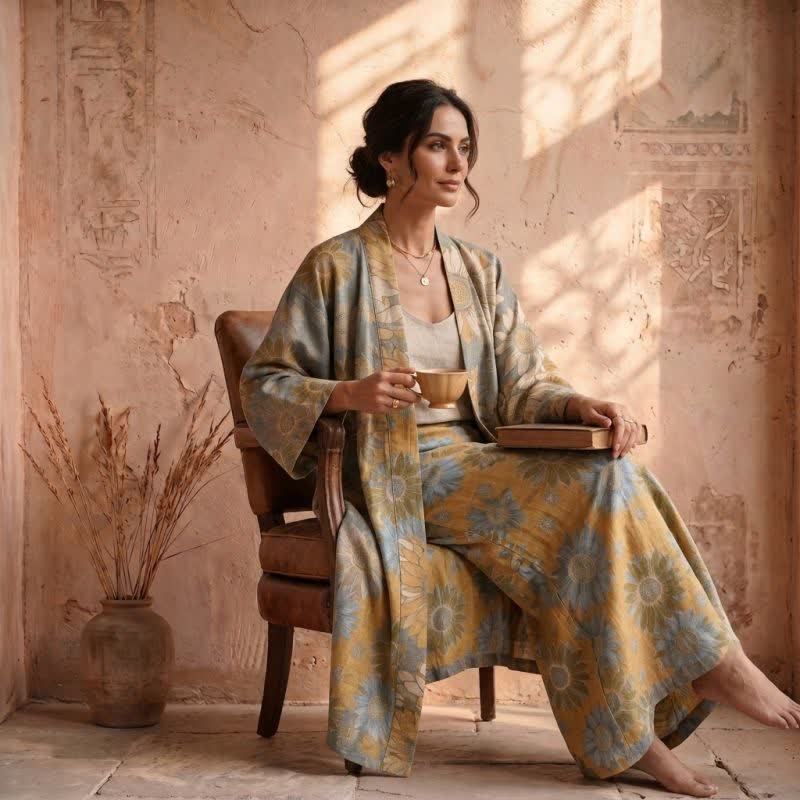 Peignoir kimono en coton à tournesol vintage Ownkoti - image 9
