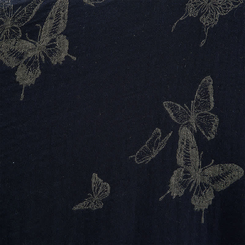 Kimono Ownkoti bleu marine à papillons en coton double gaze - image 6