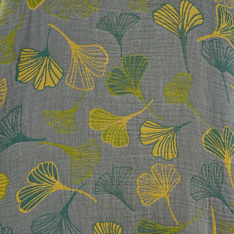 Kimono en coton vert et gris à motif de ginkgo Ownkoti - image 13