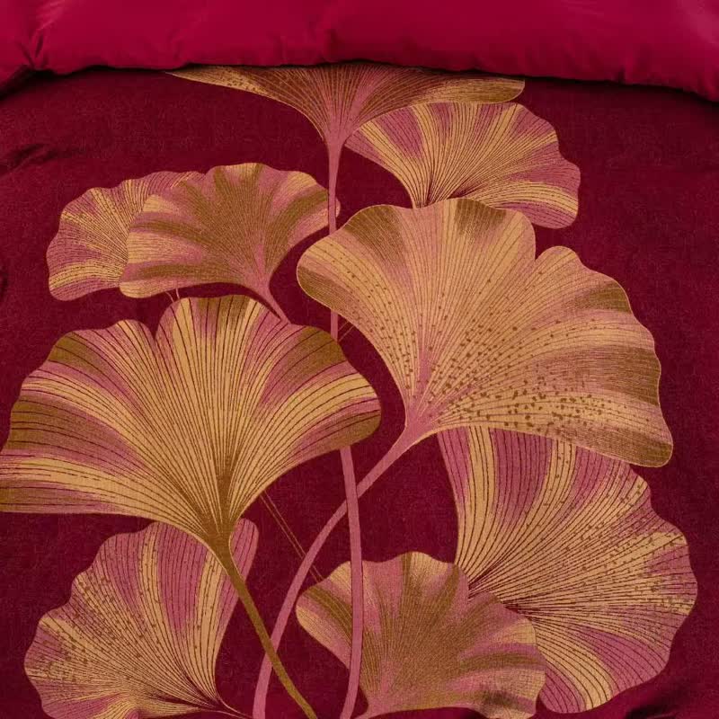 Parure de lit en coton à feuilles de ginkgo rouge foncé Ownkoti - image 6