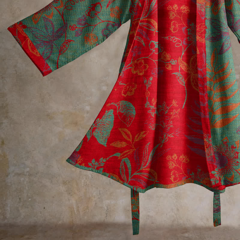 Kimono Ownkoti rétro en coton jacquard à feuilles - image 9