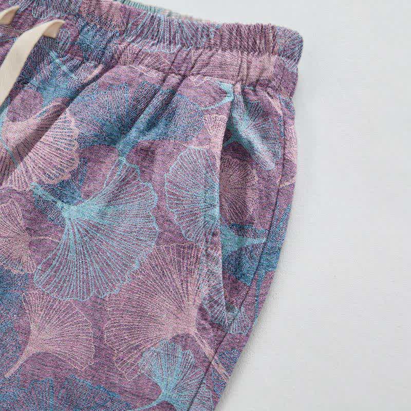 Pantalon de détente en coton à motif de ginkgo vintage Ownkoti - image 9