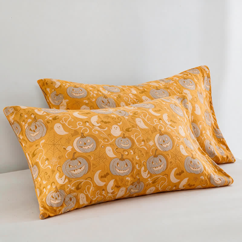 Couverture en coton Ownkoti orange citrouille d'Halloween - Orange - 2 taies d'oreiller - 20 po x 36 po - image 5