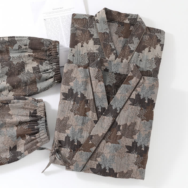 Ensemble pyjama kimono en coton à motif feuille d'érable Ownkoti - image 62