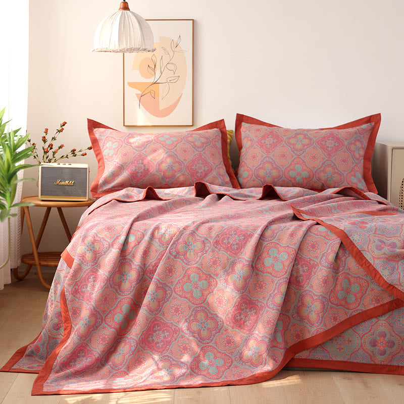 Couette réversible en coton à motif pétales - Couette avec 2 taies d'oreiller - Rose - 230 cm x 250 cm - image 3
