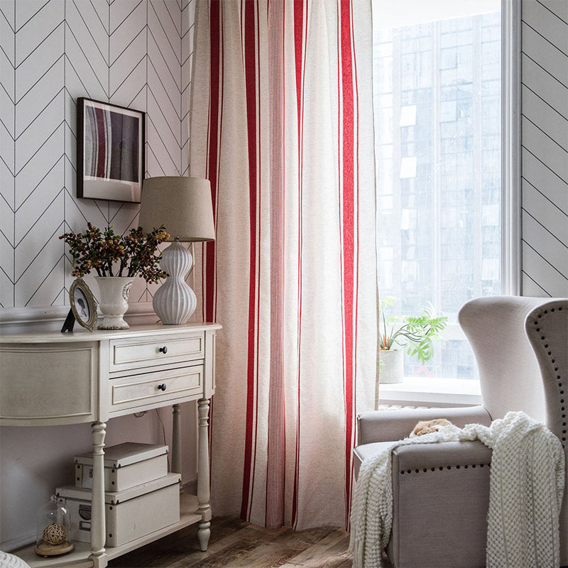 Rideaux en coton et lin rayés Colorblock Ownkoti