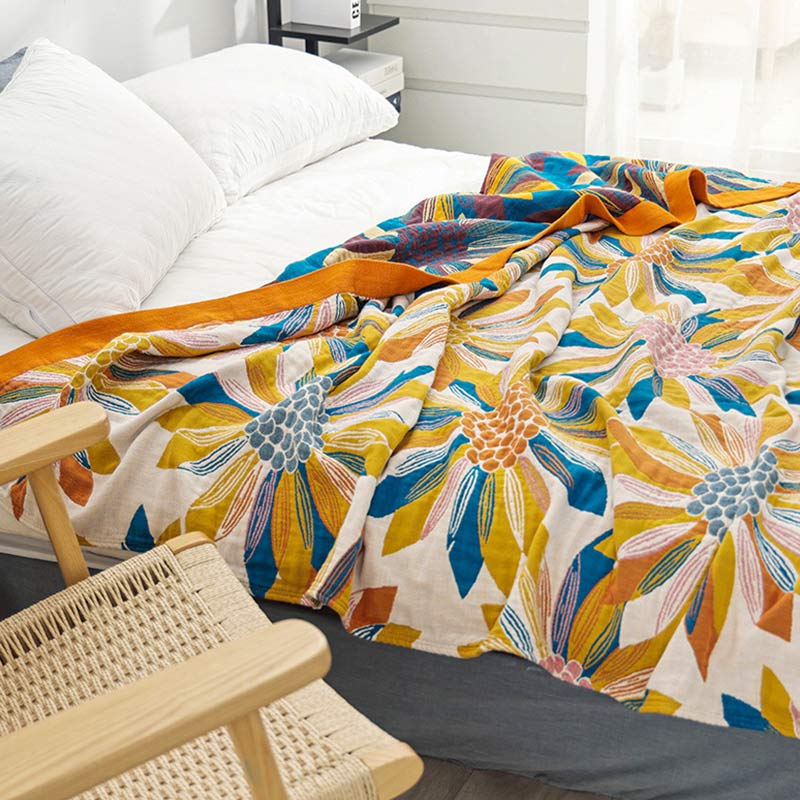 Couette réversible en coton Ownkoti à imprimé floral jaune