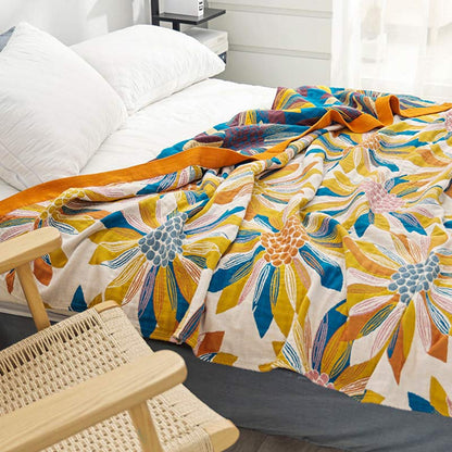 Couette réversible en coton Ownkoti à imprimé floral jaune