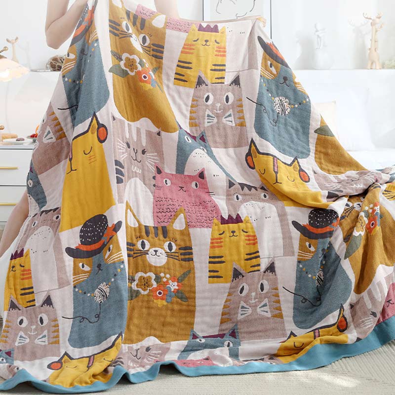 Ownkoti Jolie couverture en coton doux avec motif chat à revers