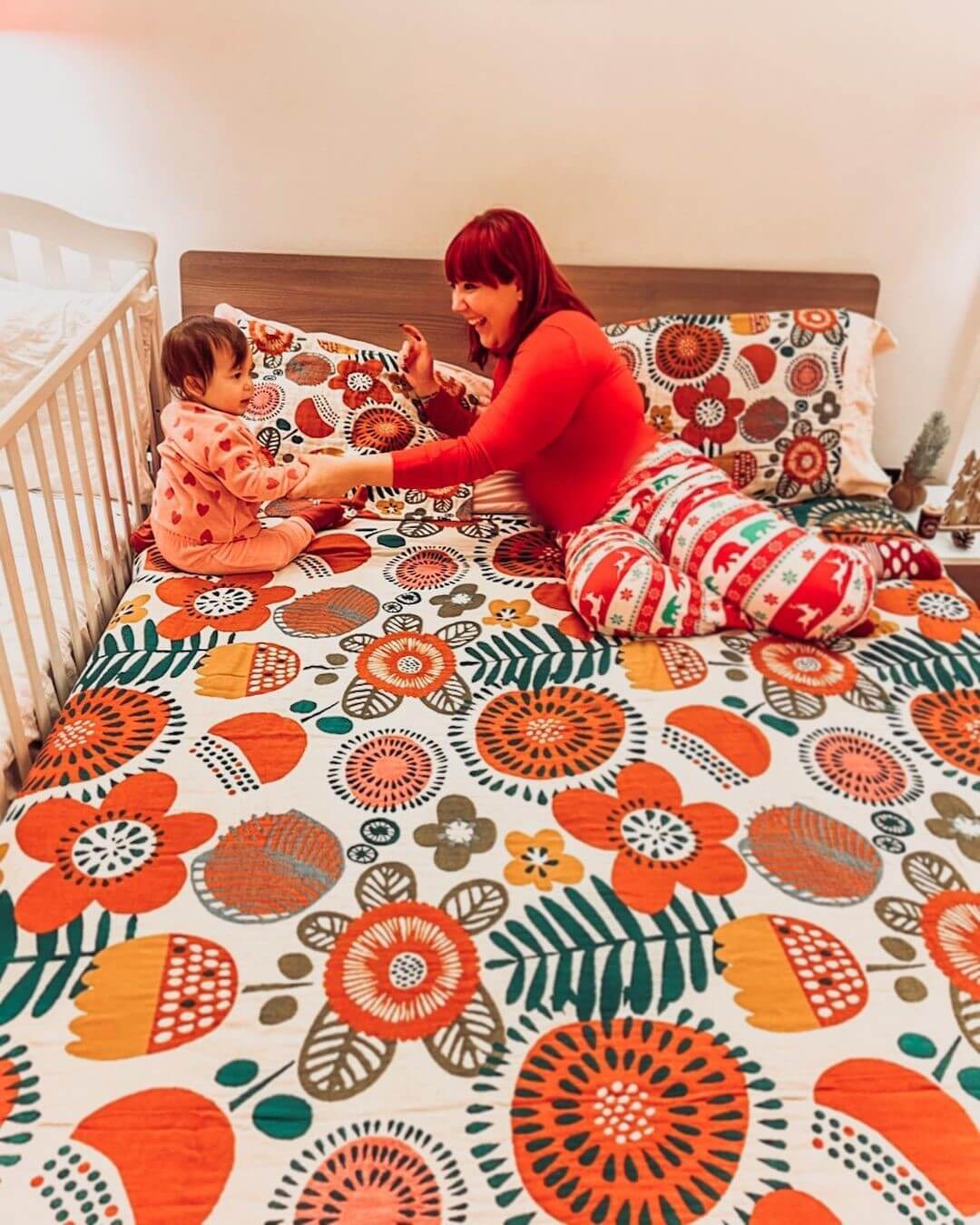Couette en coton orange Ownkoti à motif floral de dessin animé