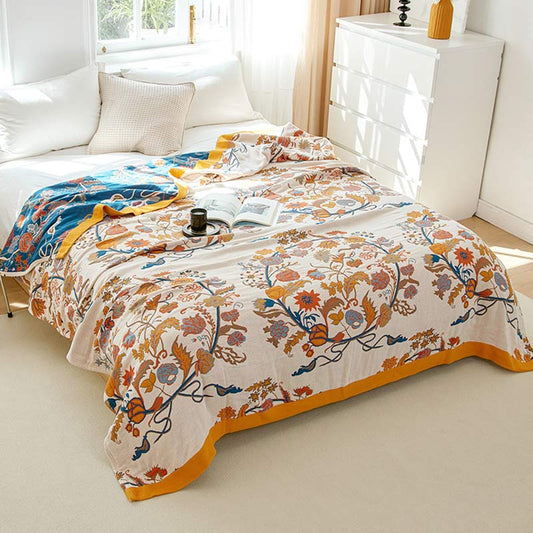 Couette réversible en coton à motif floral fleuri