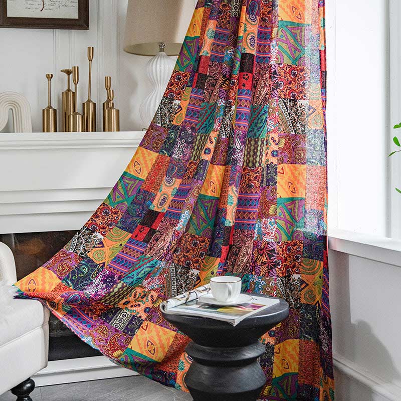 Rideaux de fenêtre en coton et lin colorés style bohème Ownkoti