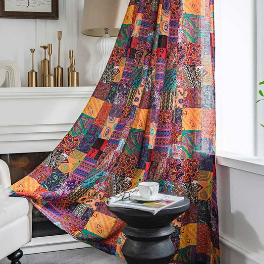 Rideaux de fenêtre en coton et lin colorés style bohème Ownkoti