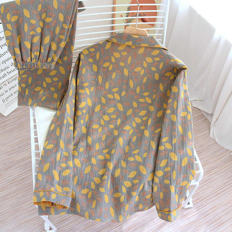 Ensemble de vêtements de détente en coton doux à imprimé feuilles