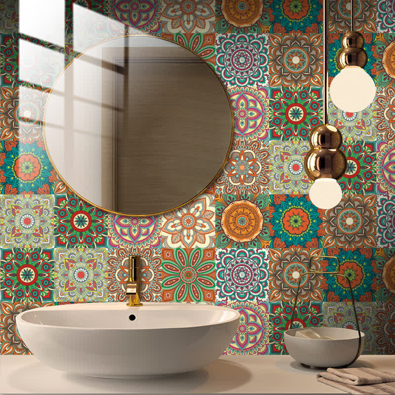 Papier peint autocollant amovible à motif floral rétro (10 pièces)
