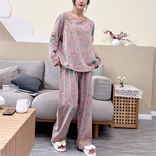Ensemble pyjama en coton imprimé pivoine grande taille - image 0