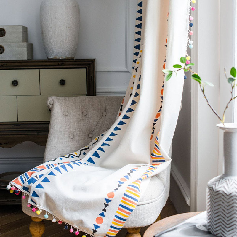 Rideau bohème Ownkoti avec motifs géométriques colorés et pompon